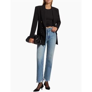 FRAME Le Jane Crop High Rise Straight Leg Chew Raw Hem Jeans Varsity Blue Denim